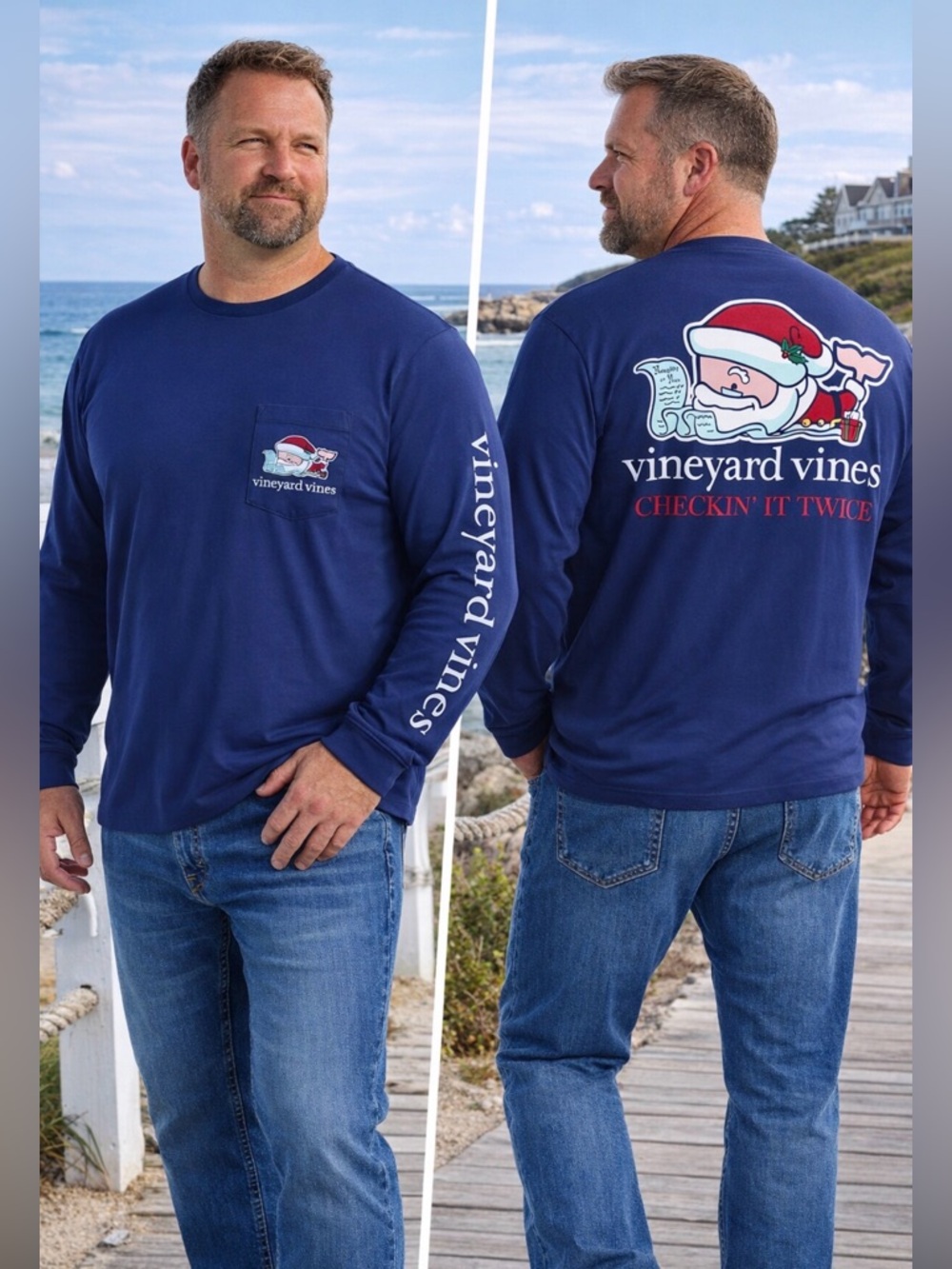MEN’S VINEYARD VINES CHECKIN IT TWICE SANTA WHALE POCKET TSHIRT XXL